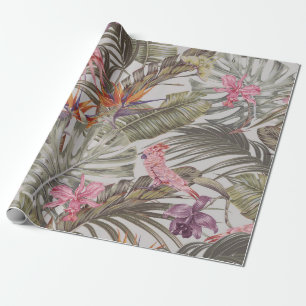 Papier Cadeau Tropical flowers, palm leaves, bird of paradise