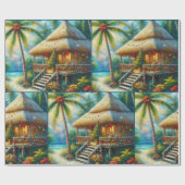 Papier Cadeau Tropical Hut Christmas Palm Tree Beach Decoupage (Plat)