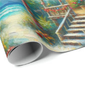 Papier Cadeau Tropical Hut Christmas Palm Tree Beach Decoupage (Coin rond)