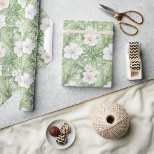 Papier Cadeau Tropical Leaves Hibiscus Floral Bridal Shower
