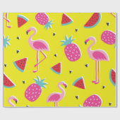 Papier Cadeau  tropical patternwith pink pineapple, flamingos, w (Plat)