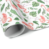 Papier Cadeau Tropical Pink Flamingo Pattern v2 (Coin rond)