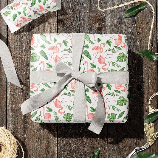 Papier Cadeau Tropical Pink Flamingo Pattern v2