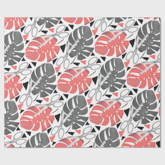 Papier Cadeau Tropical print monstera leaves scissors jungle exo (Plat)