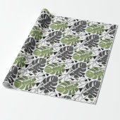 Papier Cadeau Tropical print monstera leaves scissors jungle exo (Déroulé)