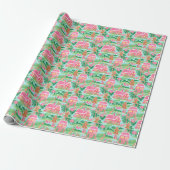 Papier Cadeau Tropical rose et vert Noël Ville (Déroulé)