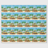 Papier Cadeau Tropical School Bus Christmas with Santa  (Plat)