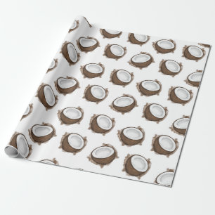 Papier Cadeau Tropical Summer Brown Blanc Coco Motif Fruit