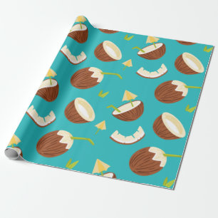 Papier Cadeau Tropical Turquoise Coconut Motif mignonne été