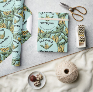 Papier Cadeau Tropical Turquoise Go Bananes Anniversaire Banane
