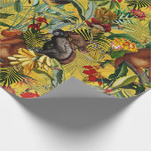 Papier Cadeau Tropical Vintage Monkey Jungle - motif jaune (Coin)