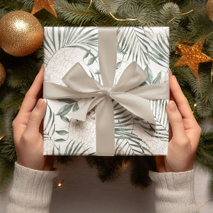 Papier Cadeau Tropical Watercolor Leaves & Flowers Pattern