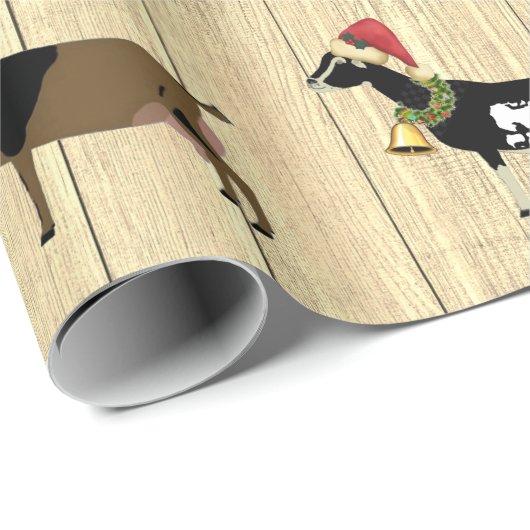 Papier Cadeau Troupeau de chèvre laitière de Noël rustique perso (Coin rond)