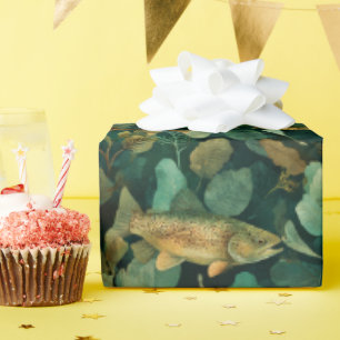 Papier Cadeau Truite brune sarcelle sous-marine botanique