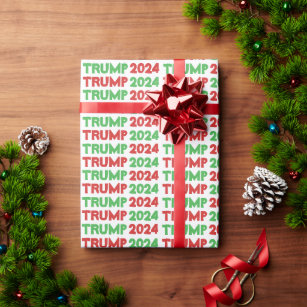 Papier Cadeau TRUMP 2024 Motif rouge vert de Noël