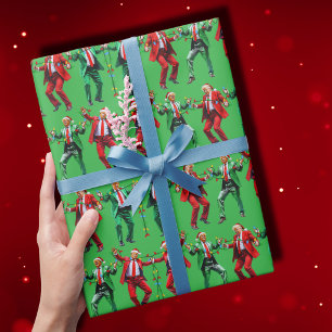 Papier Cadeau Trump danse Trump Père Noël Danse Noël vert