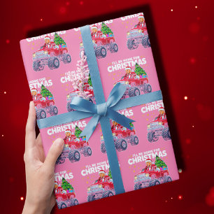 Papier Cadeau Trump Noël Je serai à la maison pour Noël rose