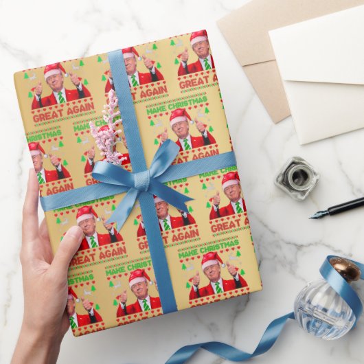 Papier Cadeau Trump Santa Hat - Rendre la gloire à Noël en or (Cadeaux)