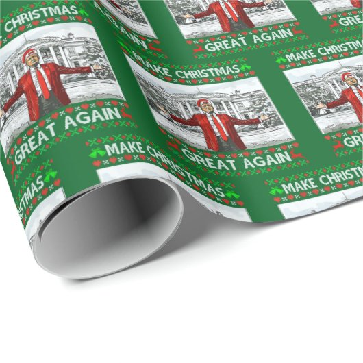 Papier Cadeau Trump Santa Hat | Rendre Noël super vert (Coin rond)