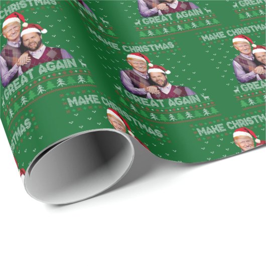 Papier Cadeau Trump Vance Père Noël Rendre le Noël plus vert (Coin rond)