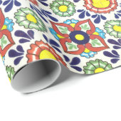 Papier Cadeau Tuile de Talavera de Mexicain (rouge, vert, jaune, (Coin rond)