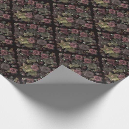 Papier Cadeau Tuile de verre 3D roses liquides et étoiles (Coin)