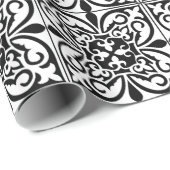 Papier Cadeau Tuile marocaine - blanc avec l'arrière - plan noir (Coin rond)