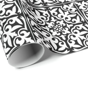 Papier Cadeau Tuile marocaine - noir avec l'arrière - plan blanc