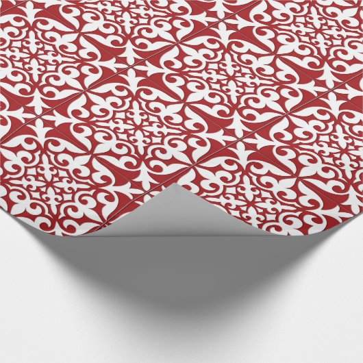 Papier Cadeau Tuile marocaine - rouge foncé et blanche (Coin)
