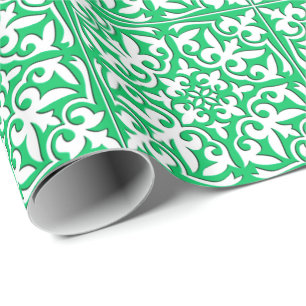 Papier Cadeau Tuile marocaine - vert et blanc de jade