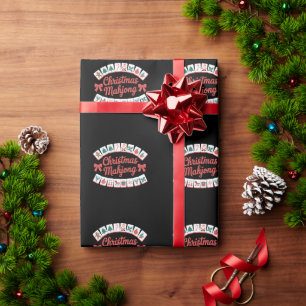 Papier Cadeau Tuiles de Mahjong de Noël Arcs Saison des Fêtes de