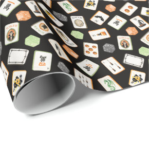 Papier Cadeau Tuiles de Mahjong Halloween à l'aquarelle