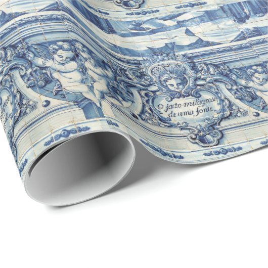 Papier Cadeau Tuiles murales portugaises bleues et blanches avec (Coin rond)