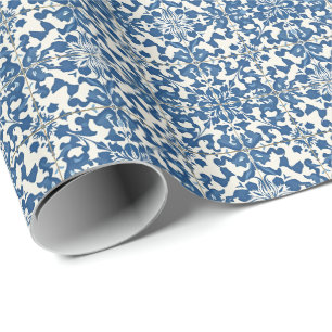 Papier Cadeau Tuiles portugais modernes Azulejos Marine et Blanc