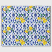 Papier Cadeau Tuiles portugaises, citrons, fruits, art d'été (Plat)