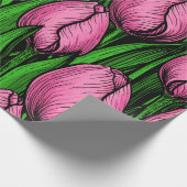 Papier Cadeau Tulières roses avec feuilles verts (Coin)