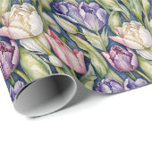 Papier Cadeau Tulipes classiques rose, violet, blanc (Coin rond)