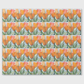 Papier Cadeau Tulipes d'agrumes orange (Plat)