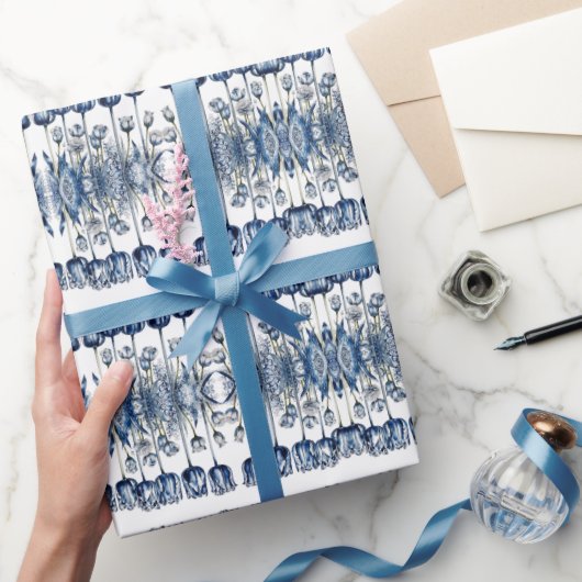 Papier Cadeau Tulipes en bleu Delft (Cadeaux)