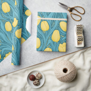 Papier Cadeau Tulipes en bleu et jaune