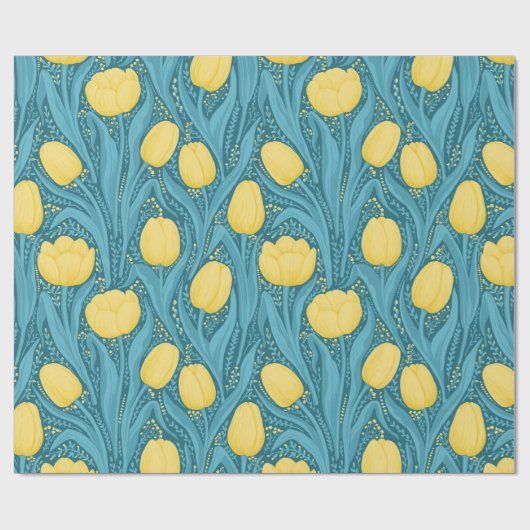 Papier Cadeau Tulipes en bleu et jaune (Plat)