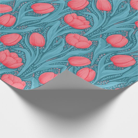 Papier Cadeau Tulipes en bleu et rouge (Coin)