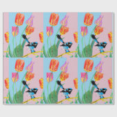 Papier Cadeau Tulipes en métal bleu fleurs d'art Aquarelle envel (Plat)