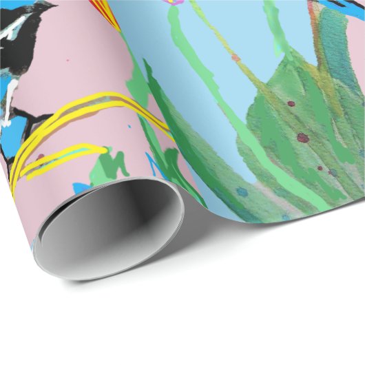 Papier Cadeau Tulipes en métal bleu fleurs d'art Aquarelle envel (Coin rond)