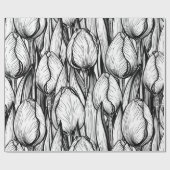 Papier Cadeau Tulipes en noir et blanc (Plat)