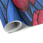 Papier Cadeau Tulipes en rouge et bleu (Coin rond)