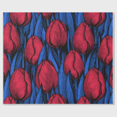 Papier Cadeau Tulipes en rouge et bleu (Plat)