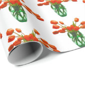 Papier Cadeau Tulipes orange dans le vase sur papier blanc (Coin rond)