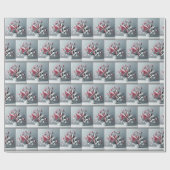 Papier Cadeau Tulipes roses et Bouquet Feuille d'argent (Plat)