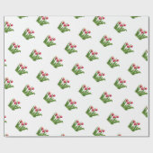 Papier Cadeau Tulipes rouges avec verdure sur blanc (Plat)